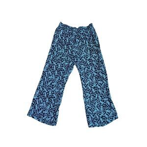 LOFT Women’s Pants Blue Floral Pockets Wide Leg Flowy SZ L